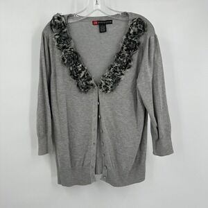 IB‎ Diffusion Women Romantic Textured Cardigan Size L Ruffle Trim Soft Feminine